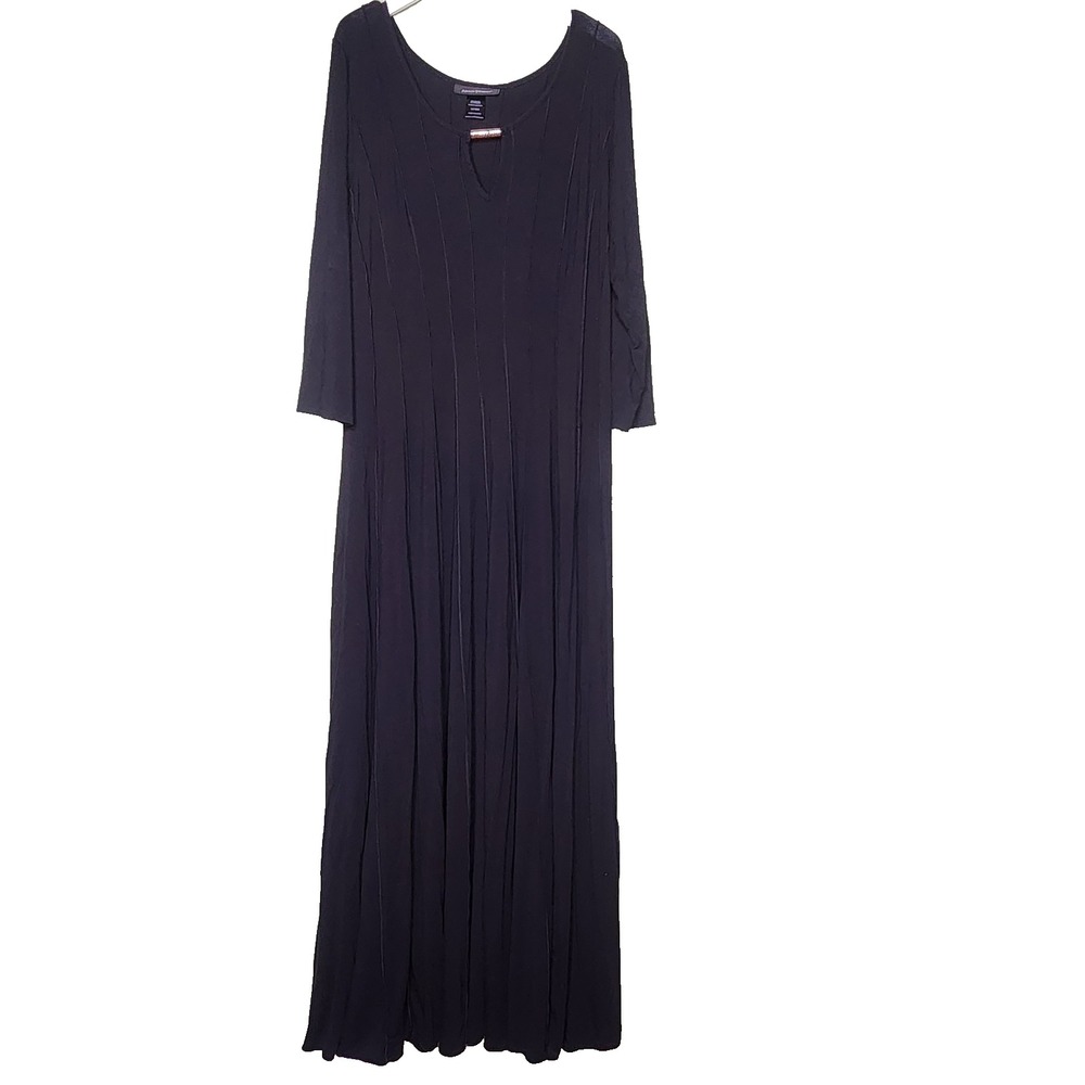 Ashley Stewart Knit Maxi Dress 14/16W Black Pullover Keyhole Witchy Goth Stretch